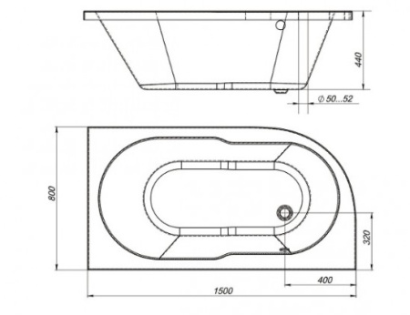 Ванна акриловая Mirsant НЕБУГ  150x80 см. левая 