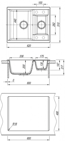Мойка кухонная из литьевого мрамора Dr. Gans АСТРА 620 К 25.065.D0620.408 62*51 см. серый