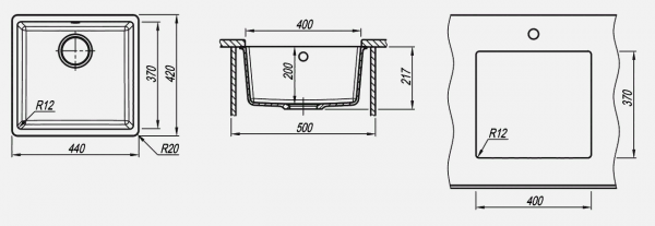 Мойка кухонная керамогранитная Florentina ВЕГА 400 22.315.C0400.102 44*42 см. черный Мойка кухонная керамогранитная Florentina ВЕГА 400 22.315.C0400.102 44*42 см. черный
