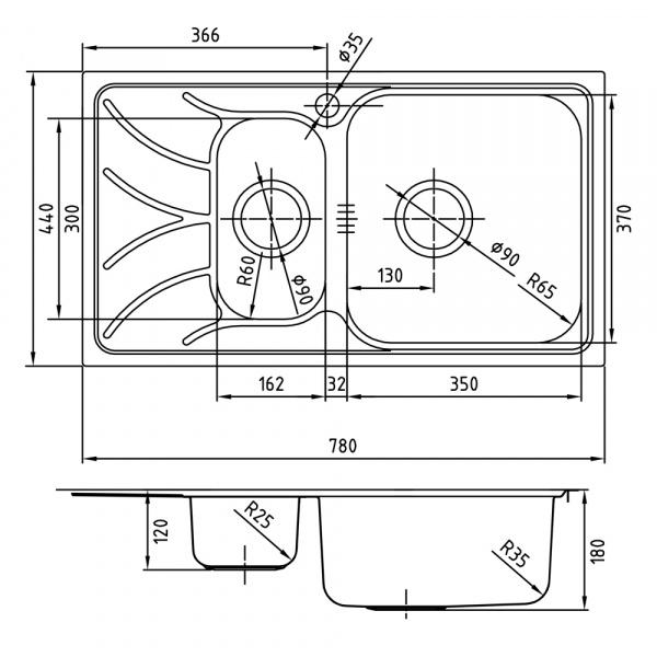 Мойка кухонная из нержавеющей стали IDDIS ARRO ARR78SZi77 78*44 см. 