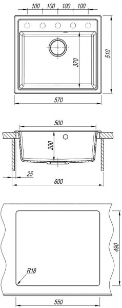 Мойка кухонная из литьевого мрамора Dr. Gans НИКА 570 25.070.D0570.402 57*51 см. дюна