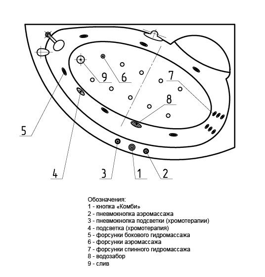 Ванна акриловая Aquatek АЯКС  170x110 см. левая 