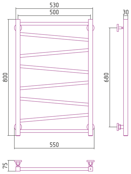 Полотенцесушитель водяной Сунержа СИРОККО 00-0253-8050 800х500 