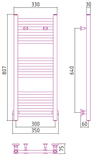 Полотенцесушитель водяной Сунержа МОДУС 00-0250-8030 800х300 
