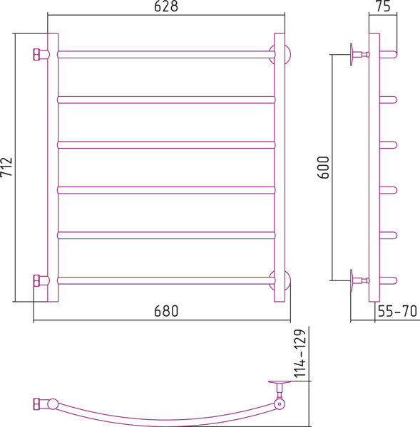 Полотенцесушитель водяной Стилье ВЕРСИЯ-Б2  00612-6060 600х600 