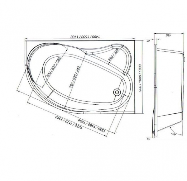 Ванна акриловая Mirsant ЯЛТА  140x90 см. правая  Ванна акриловая Mirsant ЯЛТА  140x90 см. правая