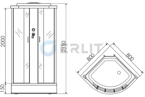 Душевая кабина Erlit  ER3508P-C3-RUS 80x80 см. 