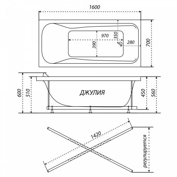 Ванна акриловая Triton ДЖУЛИЯ  160x70 см.  Ванна акриловая Triton ДЖУЛИЯ  160x70 см.