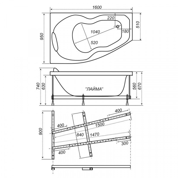 Ванна акриловая Triton ЛАЙМА  160x95 см. левая  Ванна акриловая Triton ЛАЙМА  160x95 см. левая