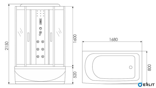 Душевая кабина Erlit COMFORT ER4517TP-C4 170x80 см. 