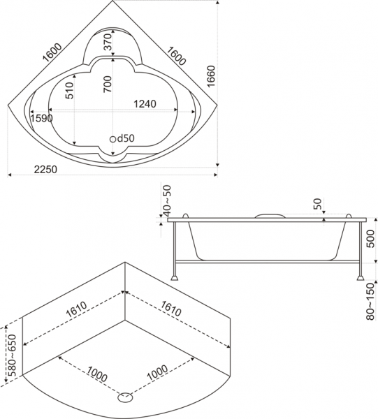 Ванна акриловая BAS ДРОВА В 00010 160x160 см.  Ванна акриловая BAS ДРОВА В 00010 160x160 см.