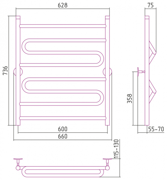 Полотенцесушитель водяной Стилье УНИВЕРСАЛ-51 00651-8060 800х600 