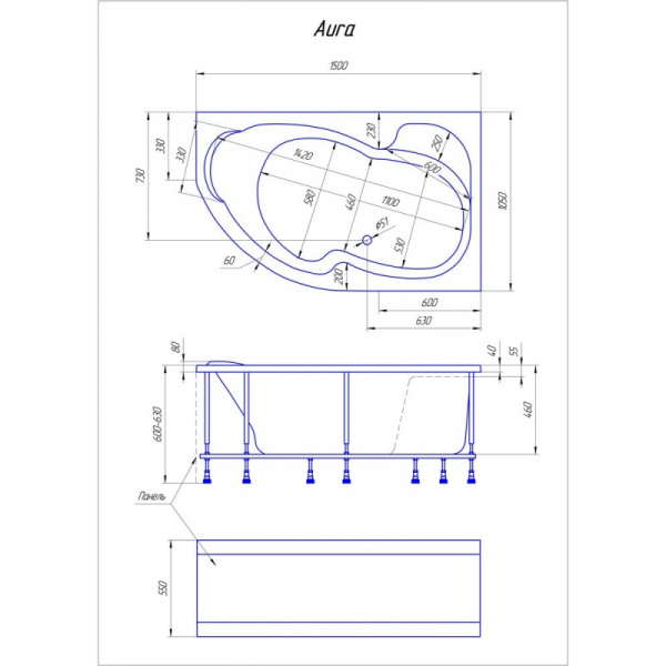 Ванна акриловая 1Marka AURA 01ау1510л 150x105 см. левая  Ванна акриловая 1Marka AURA 01ау1510л 150x105 см. левая