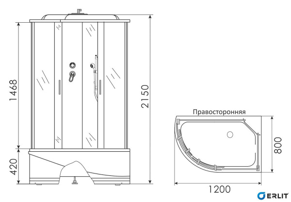 Душевая кабина Erlit  ER3512TPR-C3-RUS 120x80 см. правая 